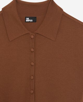 The Kooples FEMME CAMEL pull col polo en laine mérinos mélangée camel