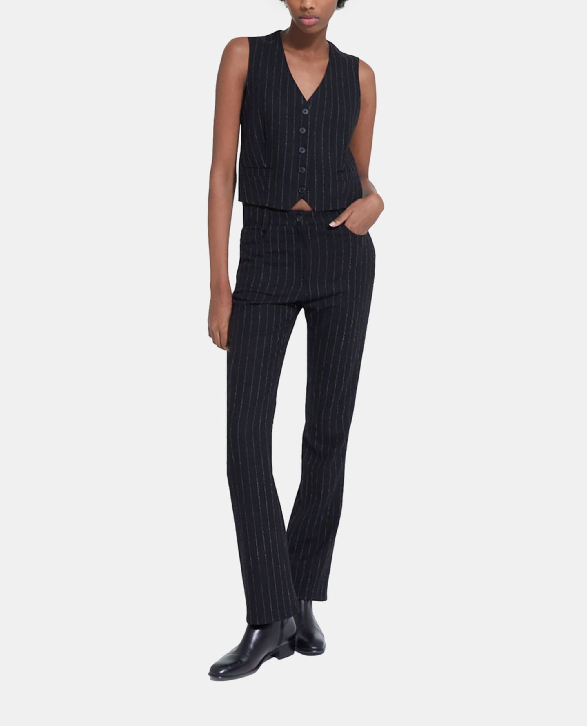 Striped wool suit pants, BLACK WHITE, hi-res image number null