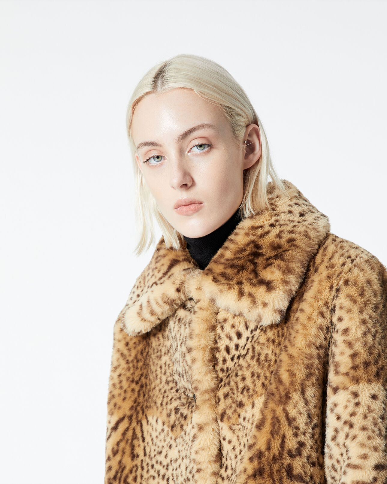 The Kooples WOMEN BROWN faux fur coat with leopard print