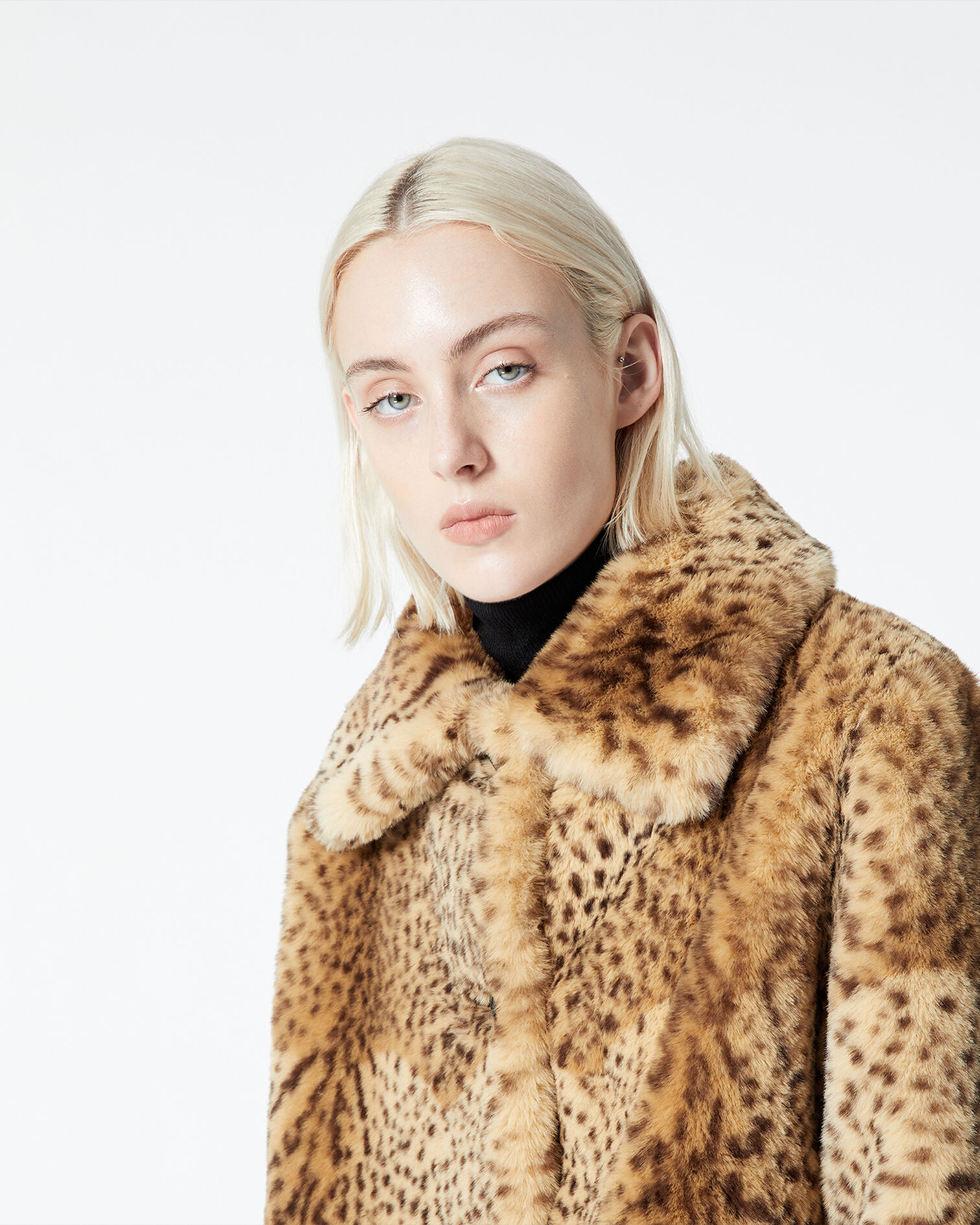 Faux fur coat with leopard print, BROWN, hi-res image number null