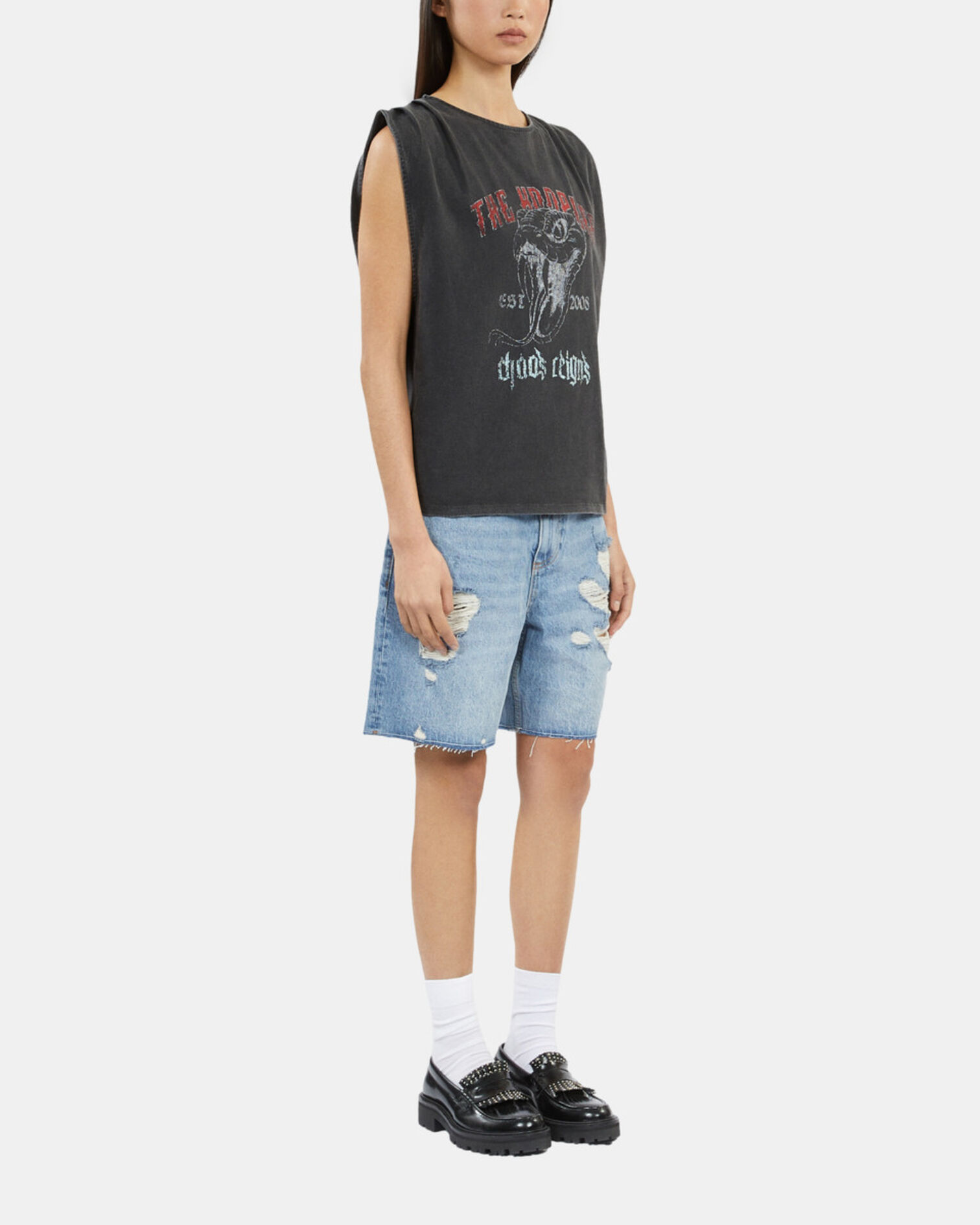 Black top with pleating, BLACK, hi-res image number null