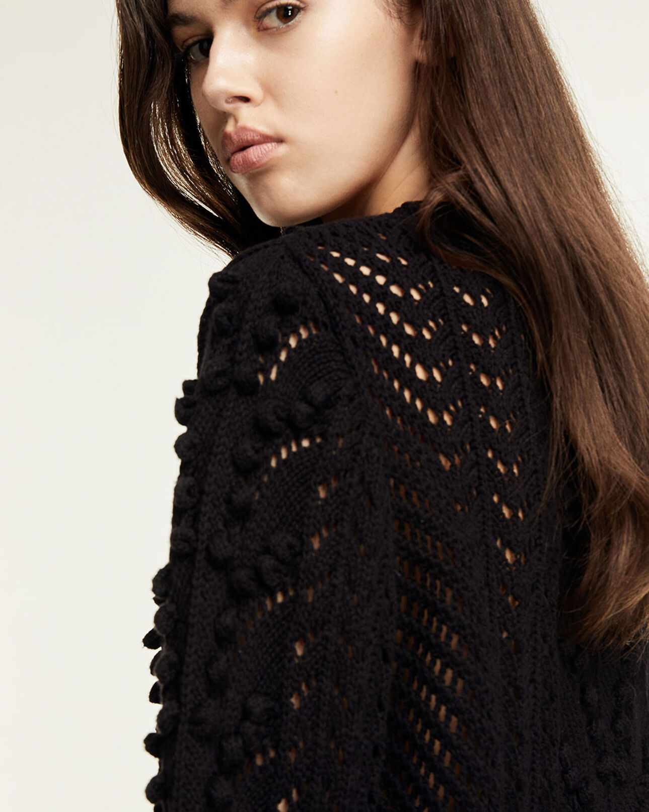 The Kooples WOMEN BLACK crocheted cardigan with buttons
