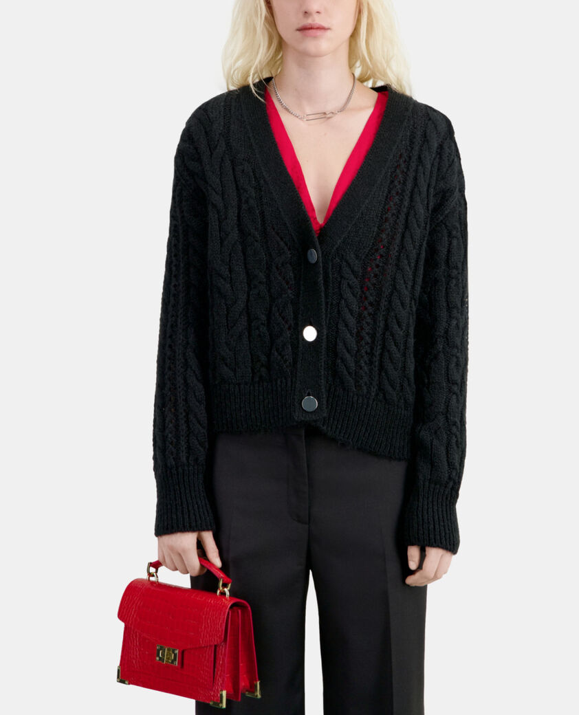 The Kooples FEMME BLACK cardigan en mélange de laine torsadé noir