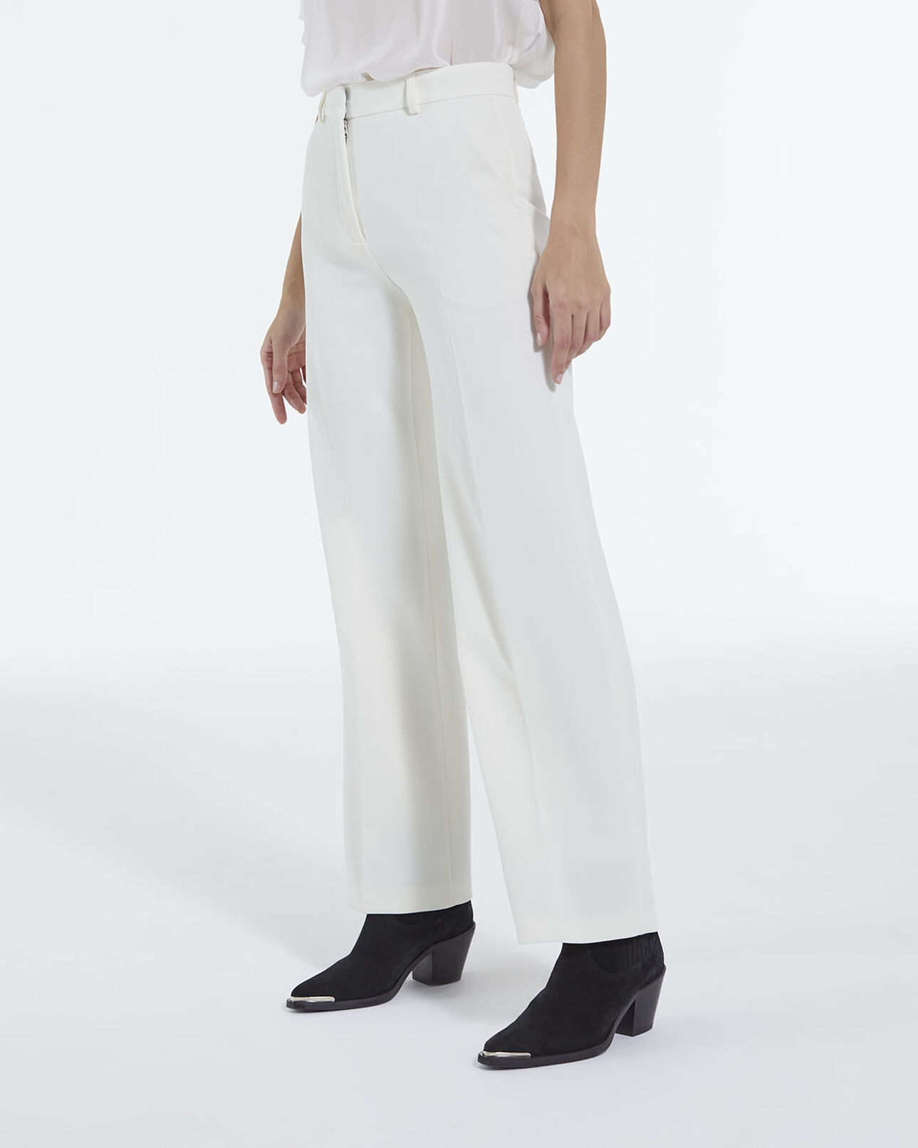 The Kooples WOMEN ECRU straight ecru pants in crepe fabric
