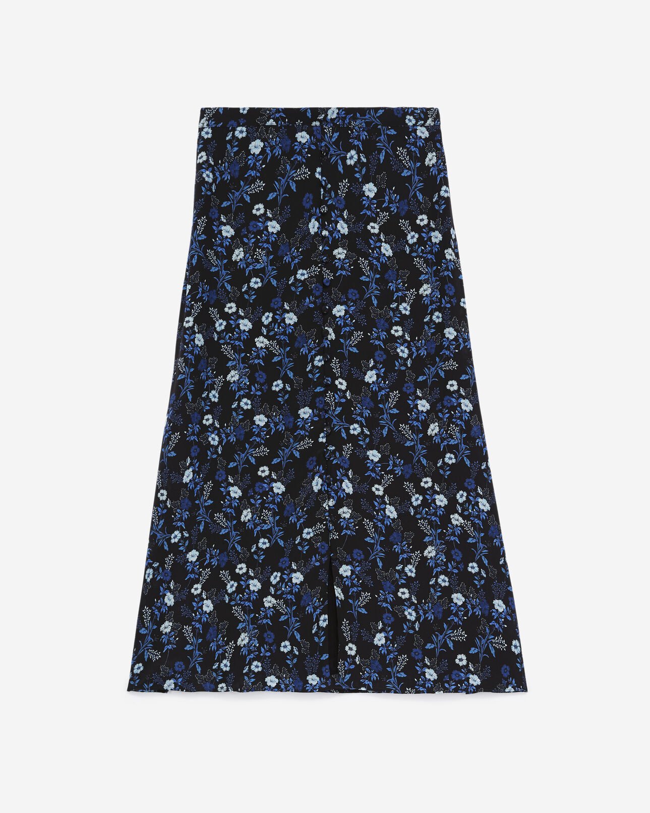The Kooples FEMME BLUE jupe mi-longue fluide bleue à motifs