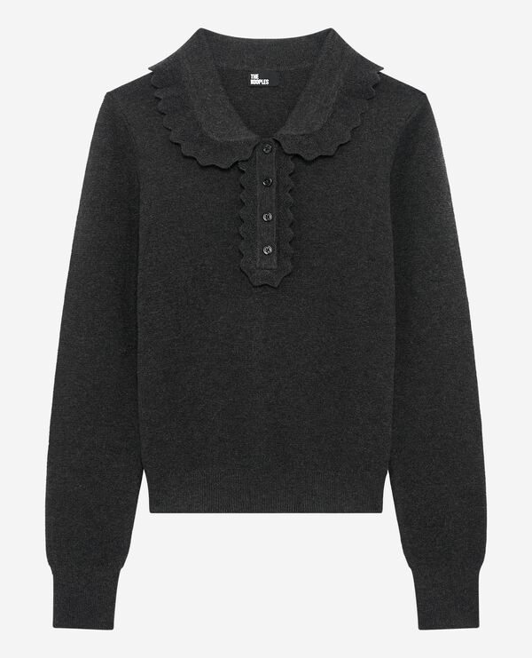 The Kooples FEMME BLACK pull en laine mélangée col claudine anthracite