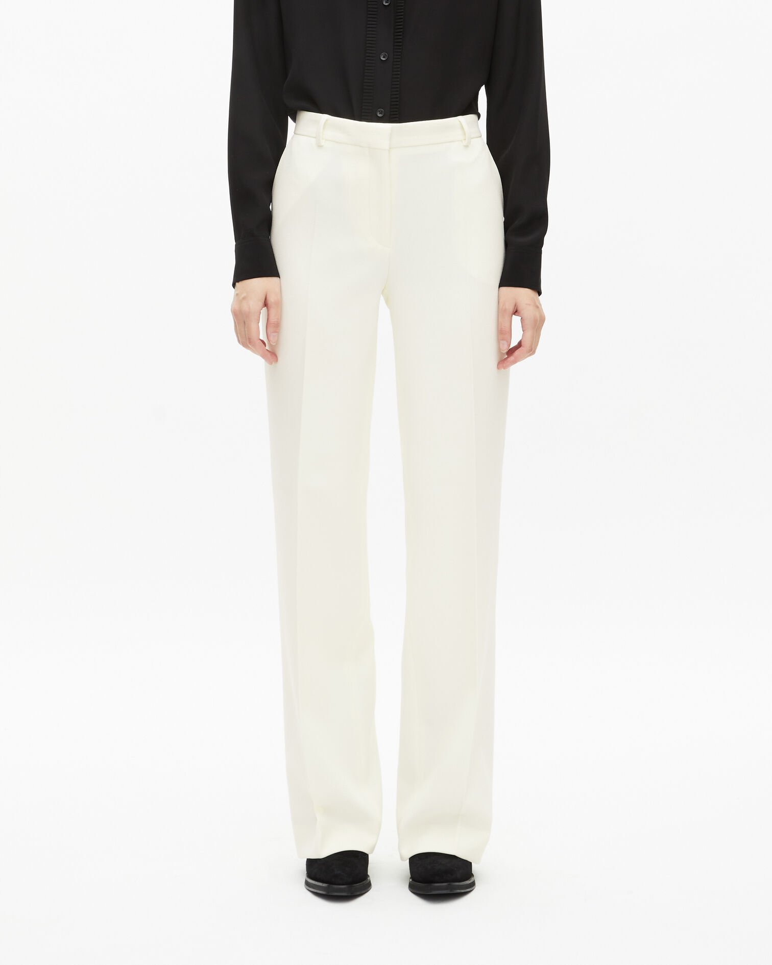 Straight-cut ecru crepe tailored trousers, ECRU, hi-res image number null