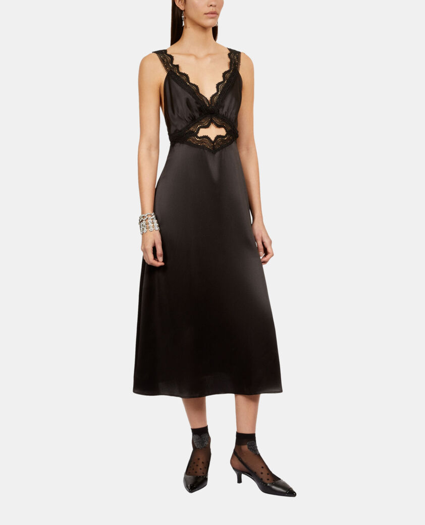 The Kooples FEMME BLACK robe nuisette longue avec guipure noire