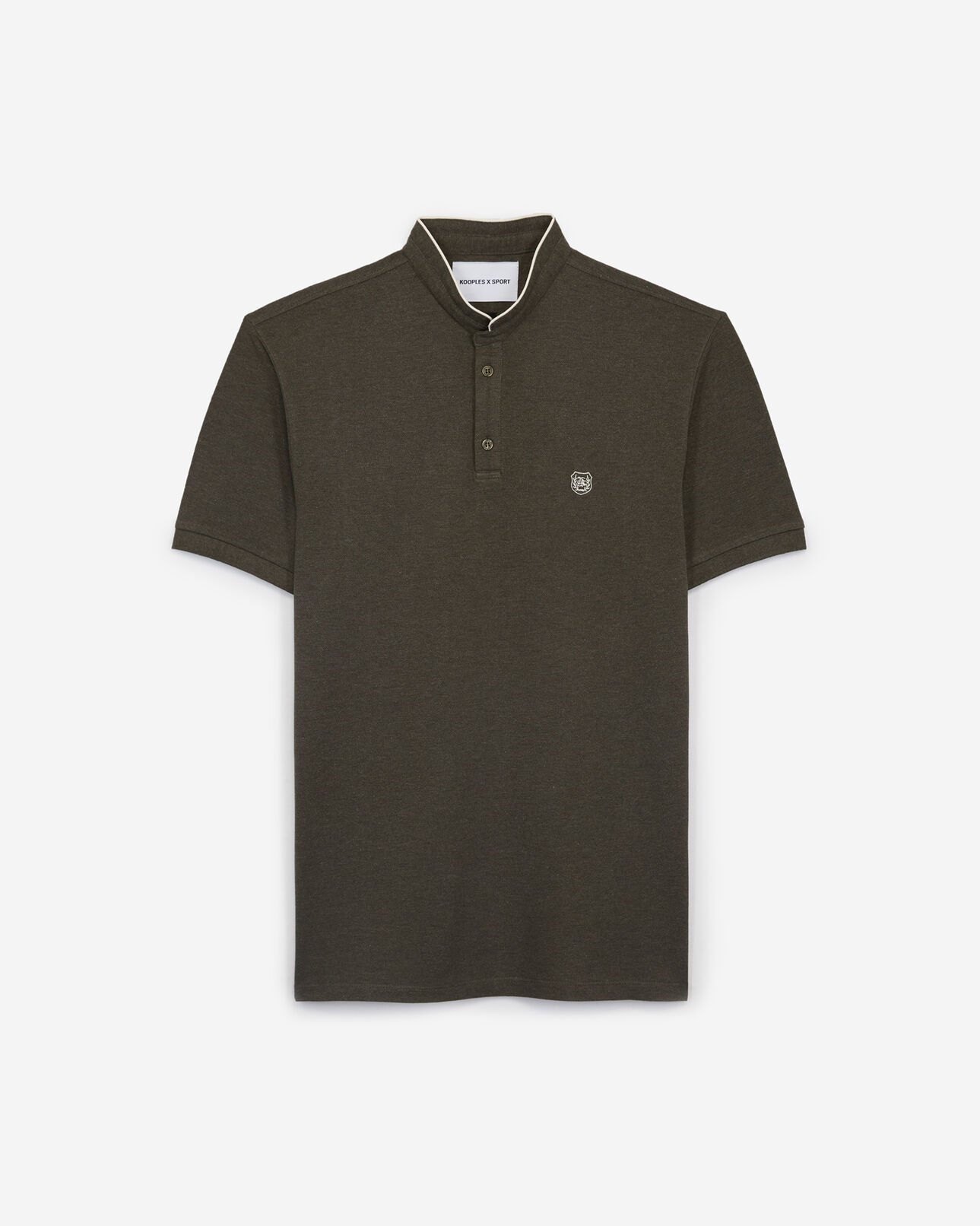 The Kooples HOMME DEEP KAKI MEL / LT BEIGE polo kaki à col officier