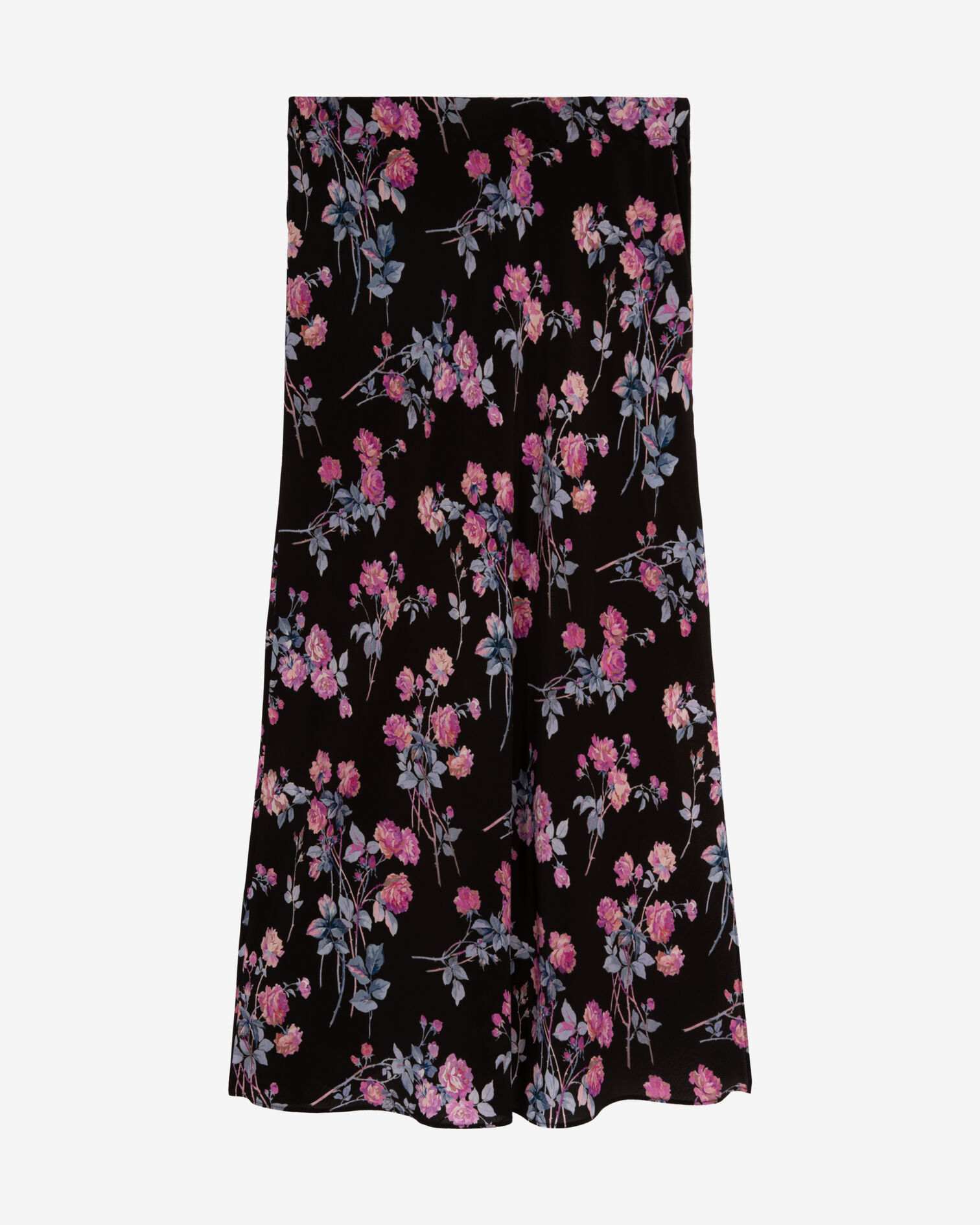 Black floral print long skirt, BLACK / PINK, hi-res image number null