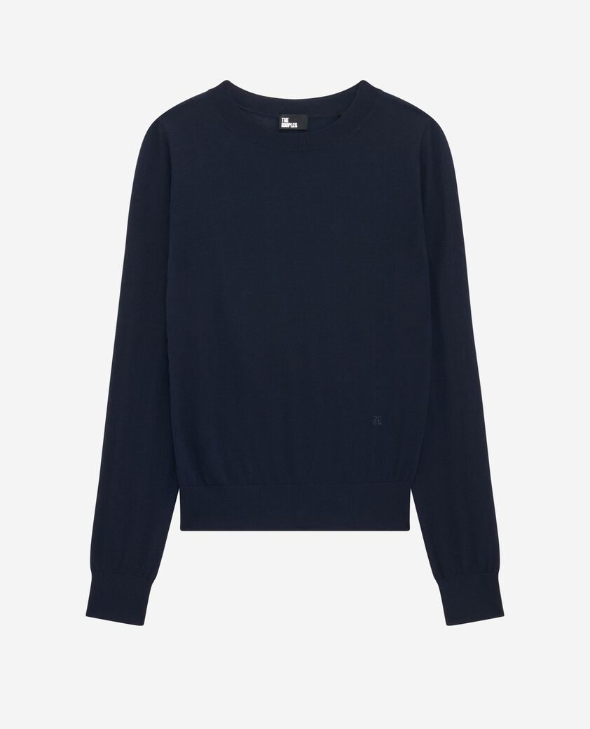 The Kooples FEMME NAVY pull col rond en laine mérinos marine