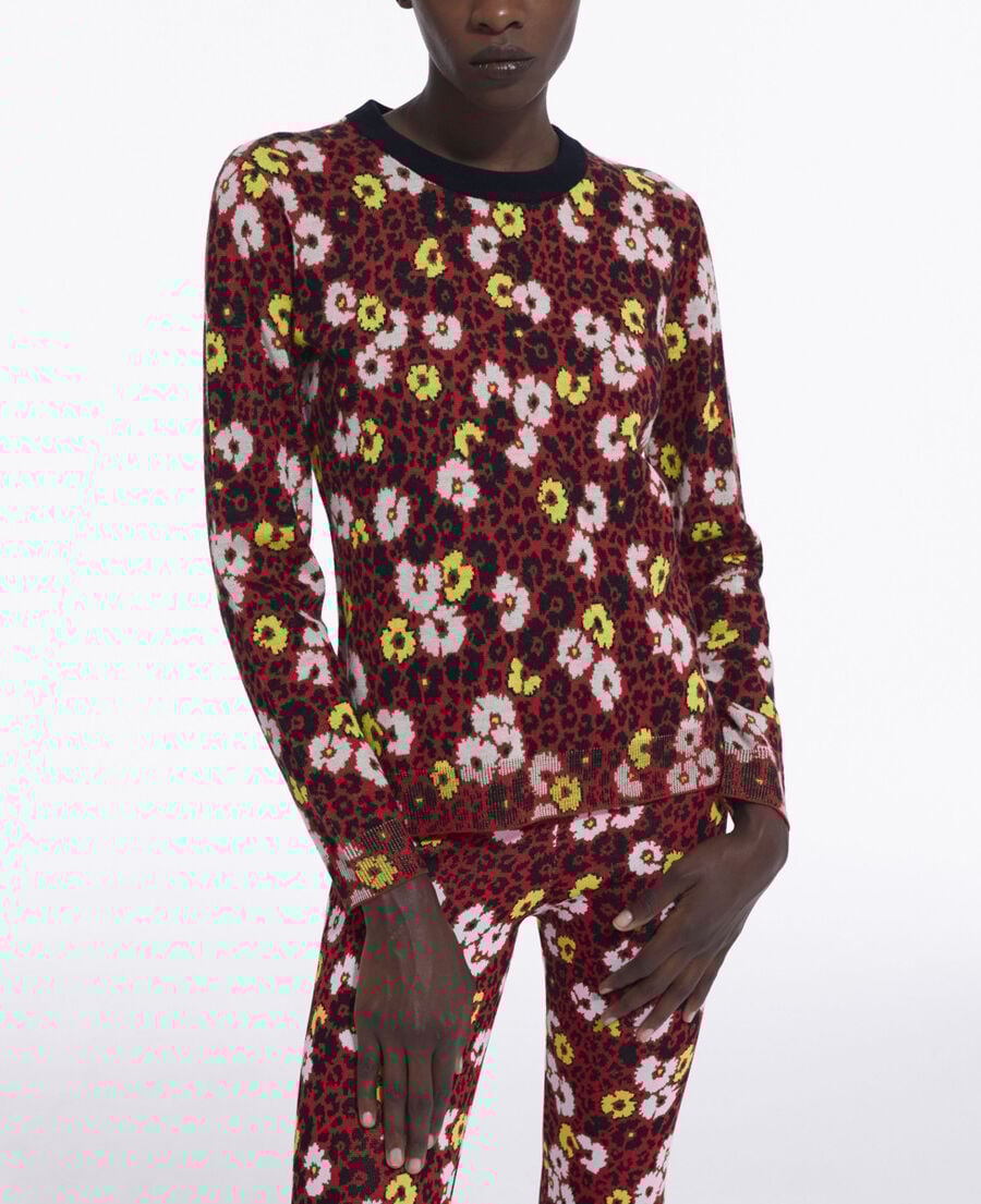 The Kooples FEMME DARK RED pull en laine imprimé fleuri