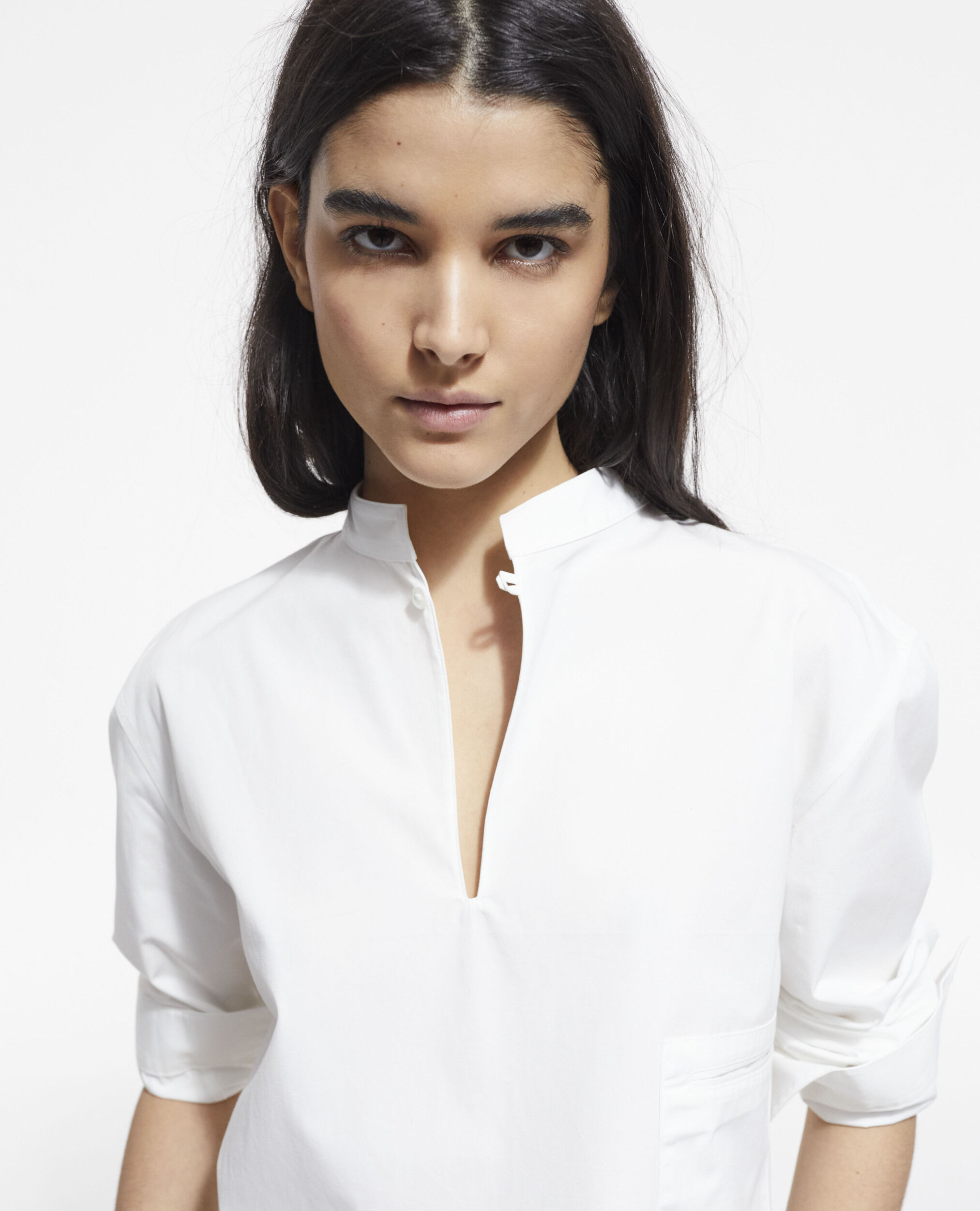 White cotton shirt, WHITE, hi-res image number null