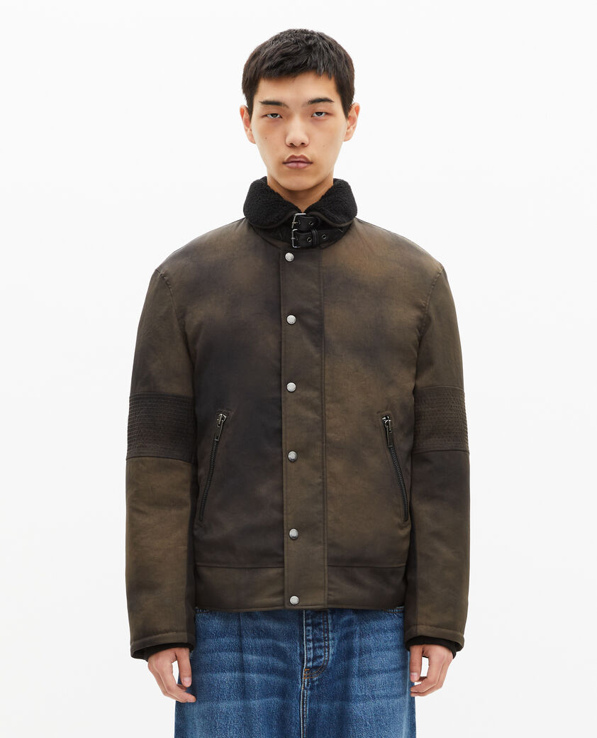 The Kooples HERREN BLACK daunenjacke mit sherpa-kragen in verwaschenem braun