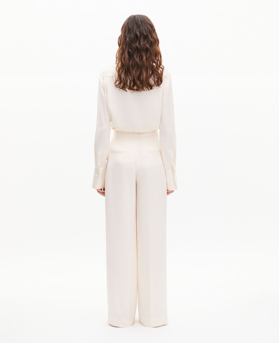 The Kooples F WHITE wide-leg pants in ecru satin