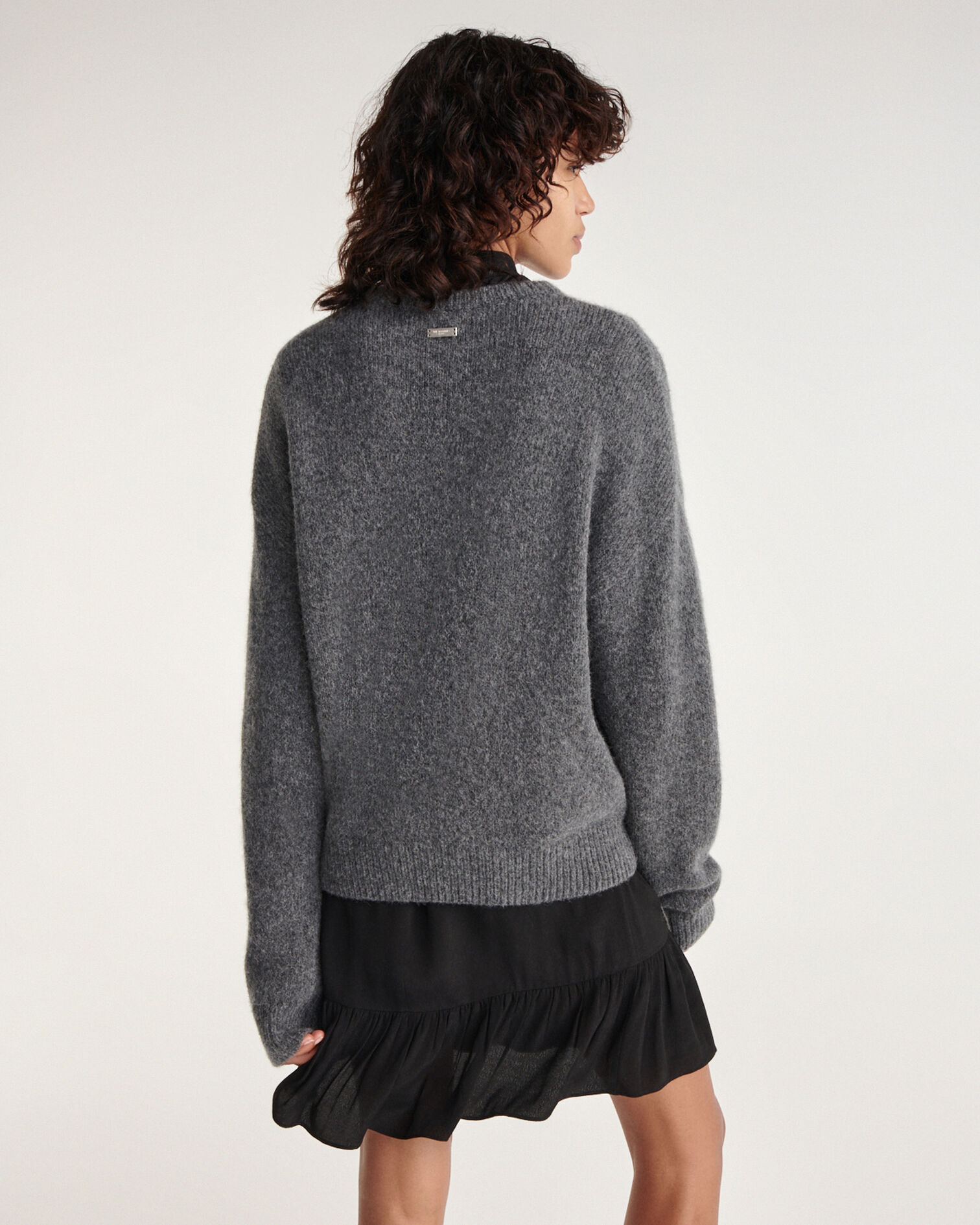 Loose-fit alpaca wool dark gray sweater, DARK GREY, hi-res image number null
