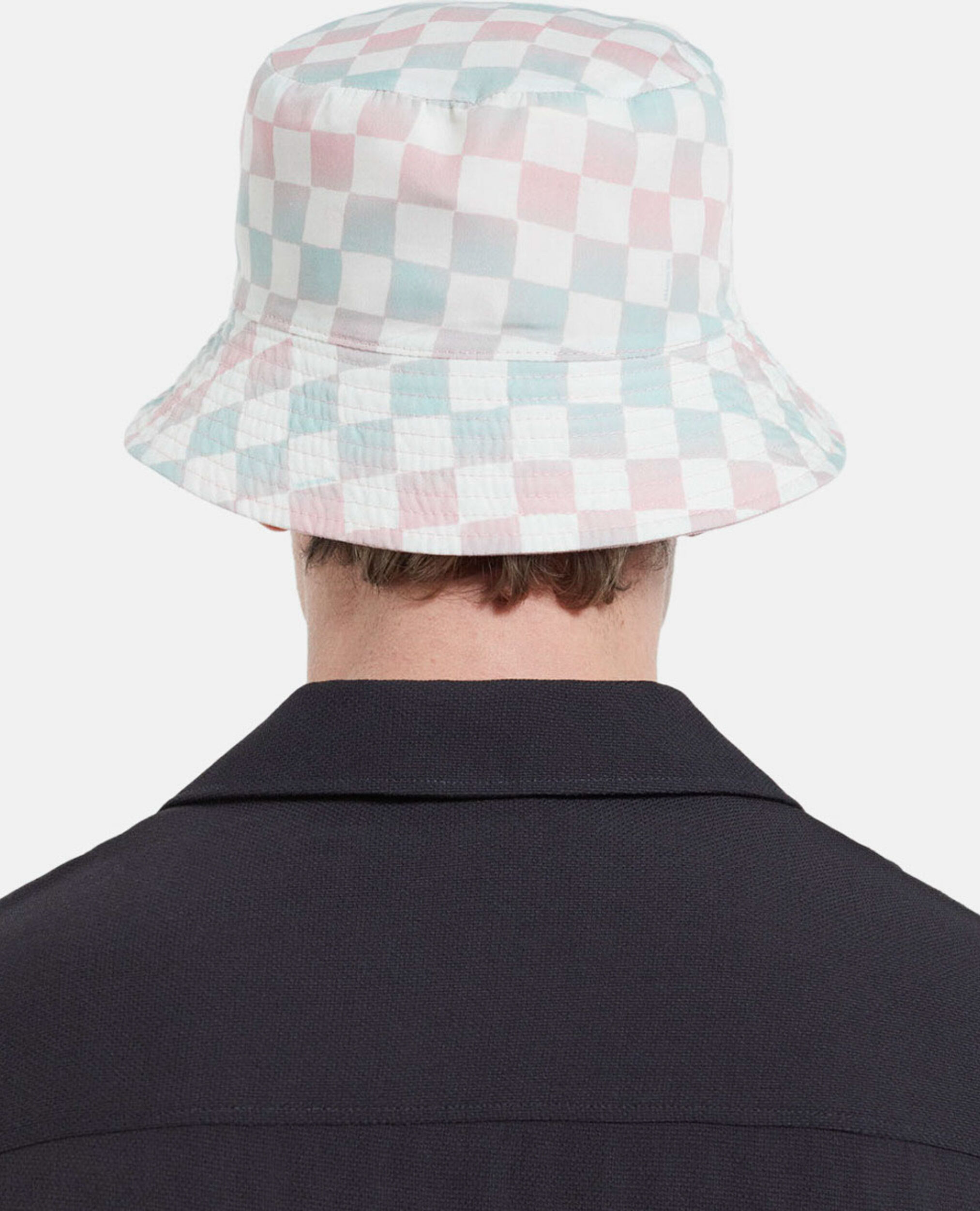 Pink bucket hat w checkerboard print inside The Kooples
