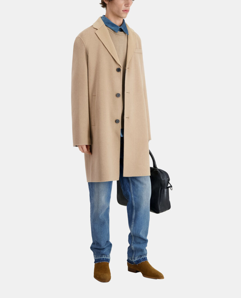 The Kooples HOMME CAMEL manteau beige long en mélange de laine