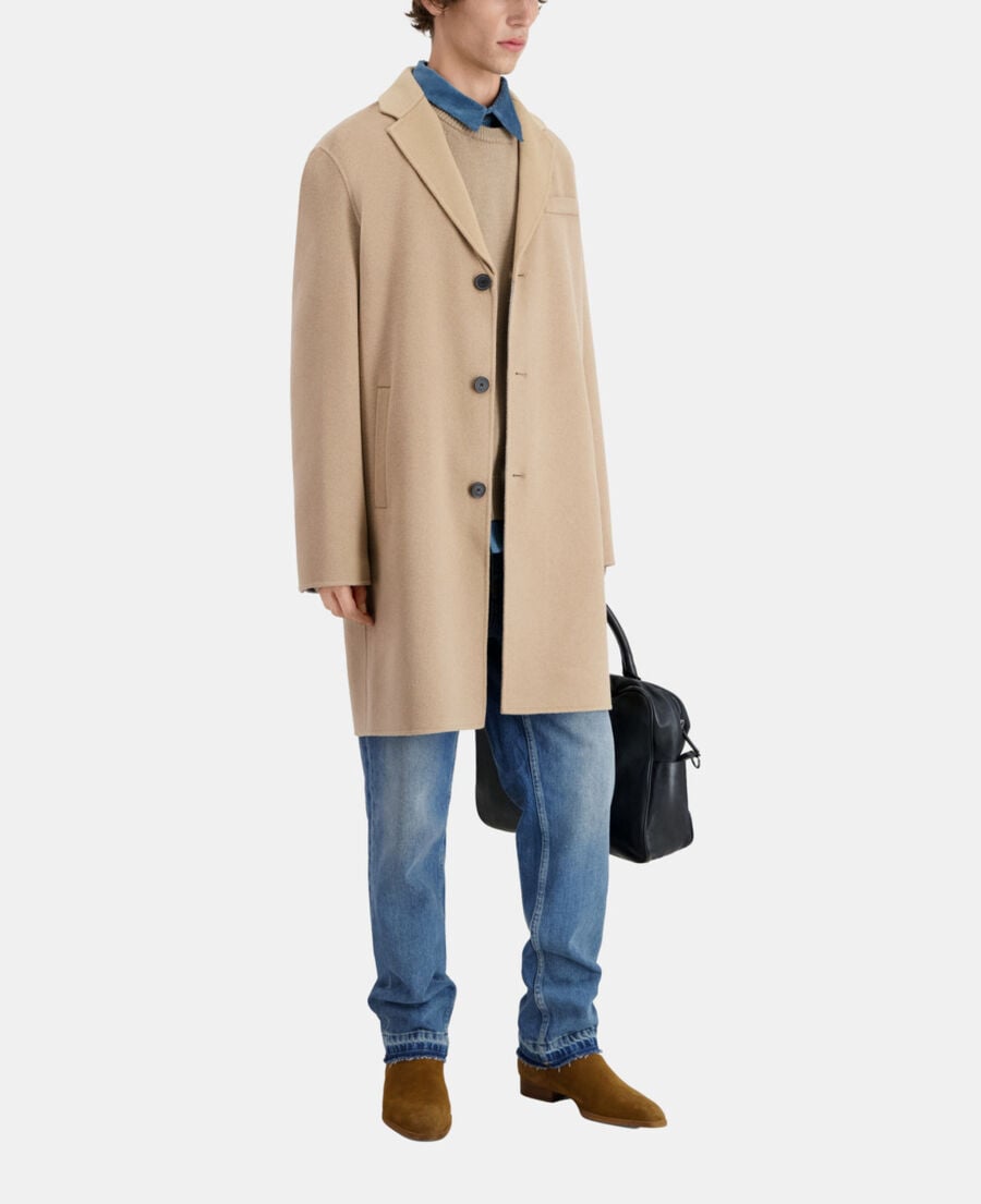 The Kooples HOMME CAMEL manteau beige long en mélange de laine