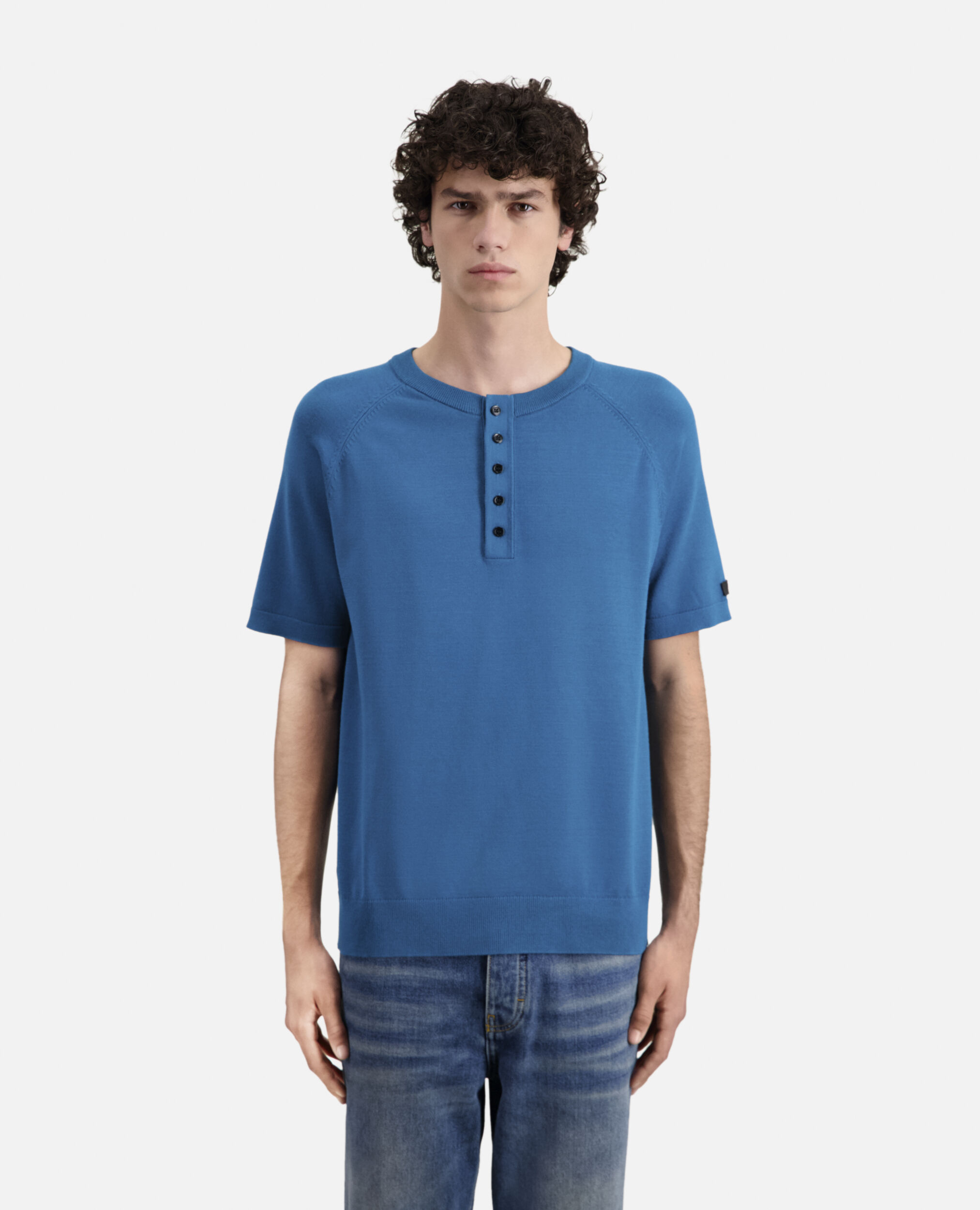 Men's blue knit t-shirt, MEDIUM BLUE, hi-res image number null