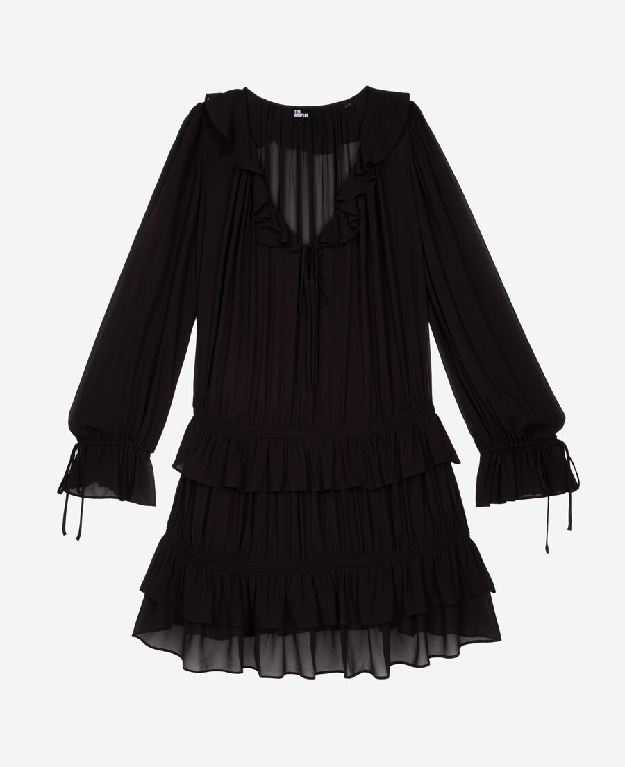 The Kooples FEMME BLACK STONE robe courte avec volants noire