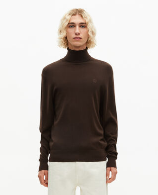 The Kooples HOMME DARK BROWN pull col roulé en laine mérinos marron