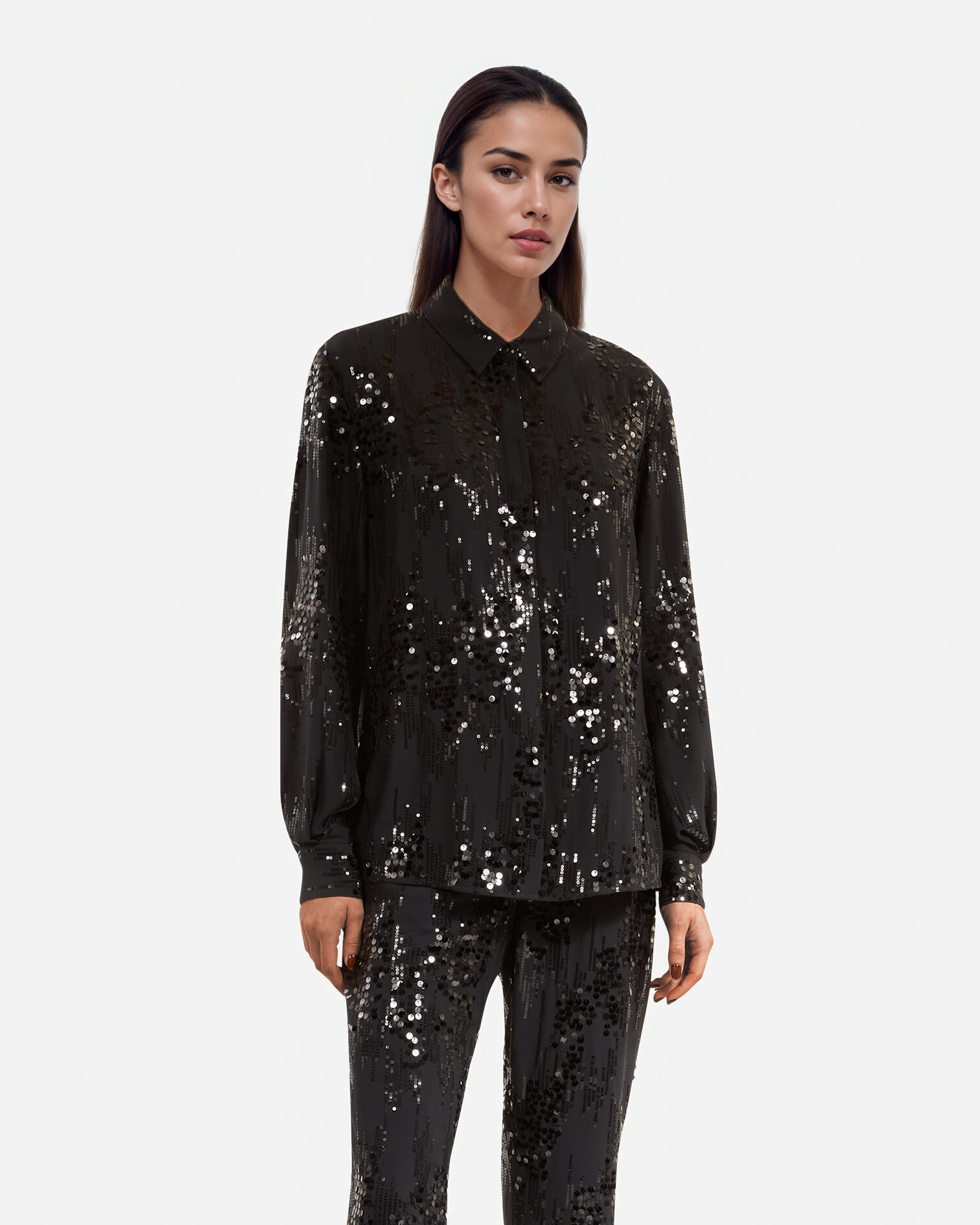 Black sequined shirt, BLACK, hi-res image number null