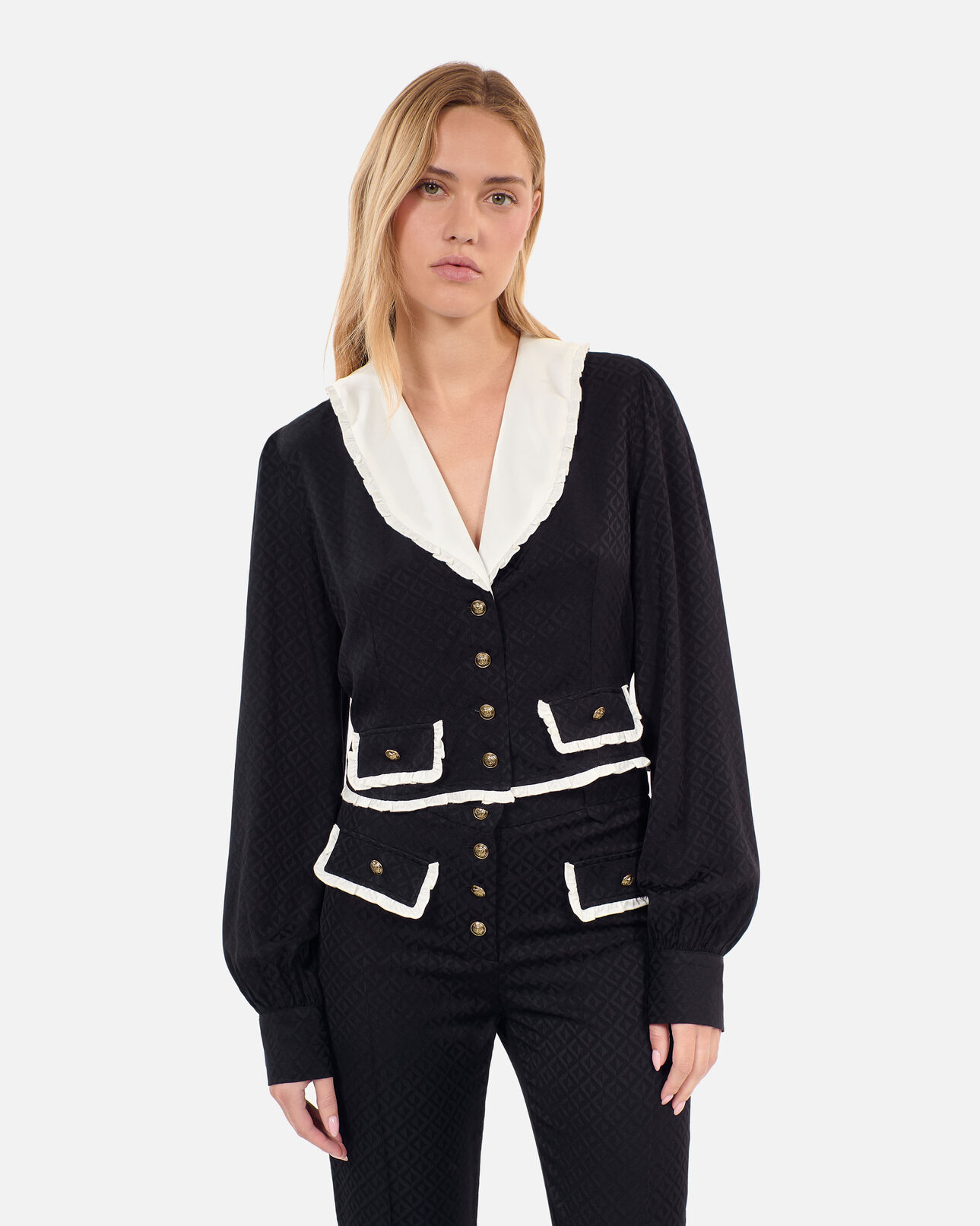 The Kooples FEMME BLACK top à volants noir