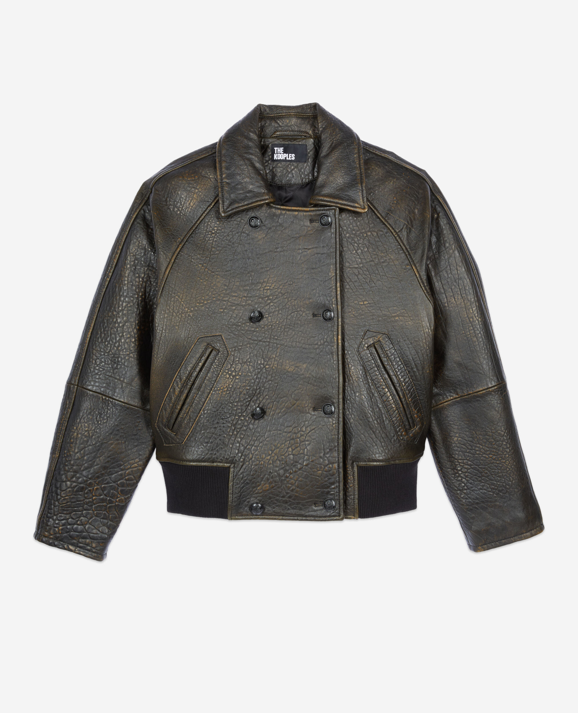Brown leather jacket, DARK BROWN, hi-res image number null