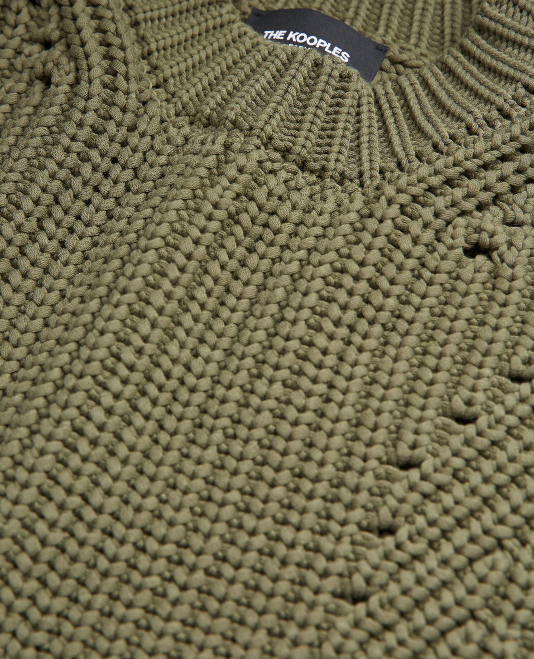 Openwork detailing loose-fit khaki cotton sweater, KAKI, hi-res image number null