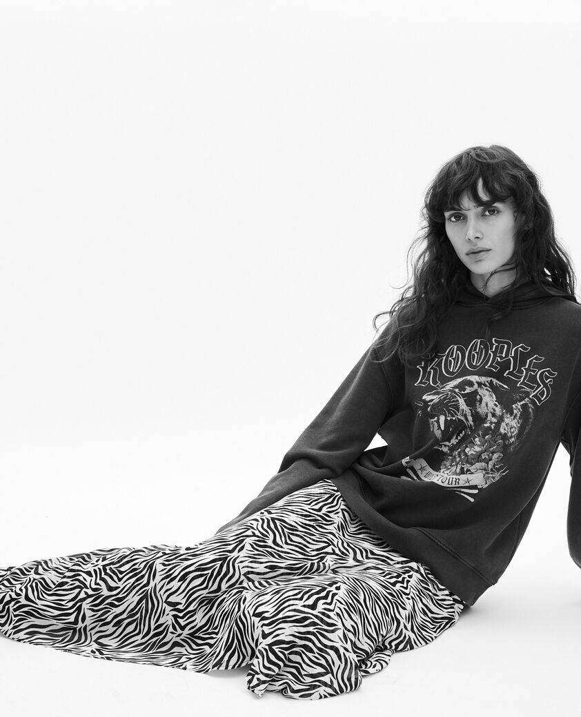 The Kooples WOMEN BLACK WASHED hooded sweatshirt with black screen print