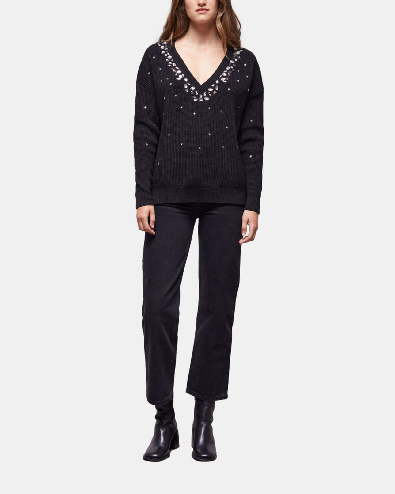 The Kooples FEMME BLACK pull en laine détails pierres noir