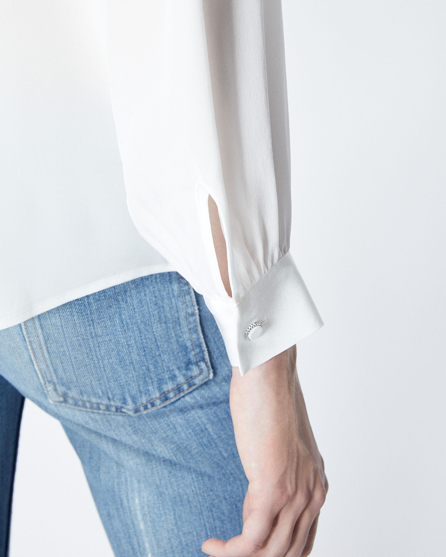 Ecru silk shirt with Peter Pan collar, ECRU, hi-res image number null