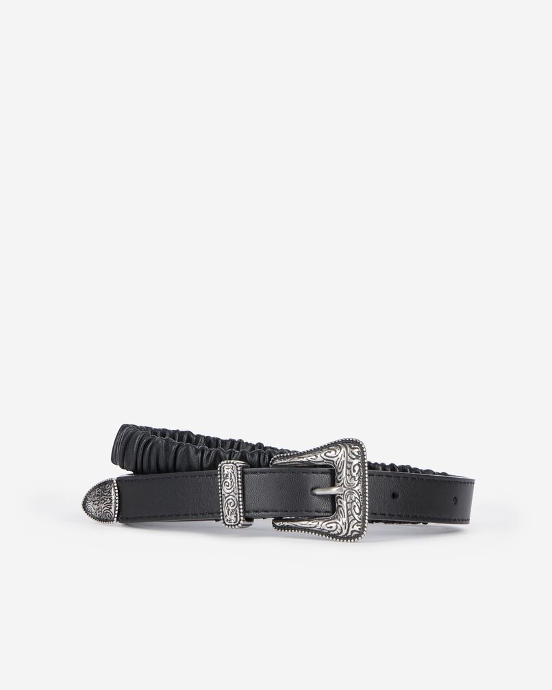The Kooples FEMME BLACK ceinture fine en cuir froncé noir