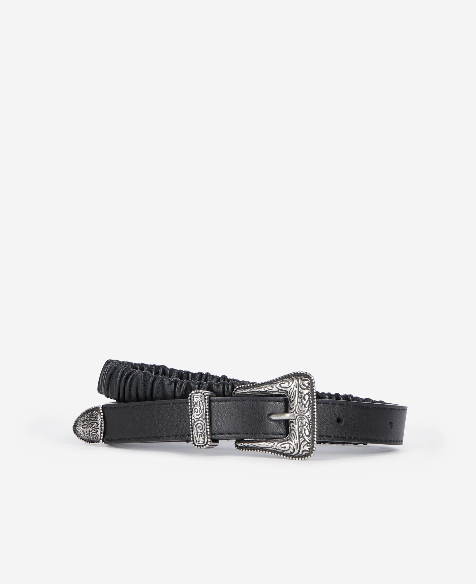 The Kooples FEMME BLACK ceinture fine en cuir froncé noir