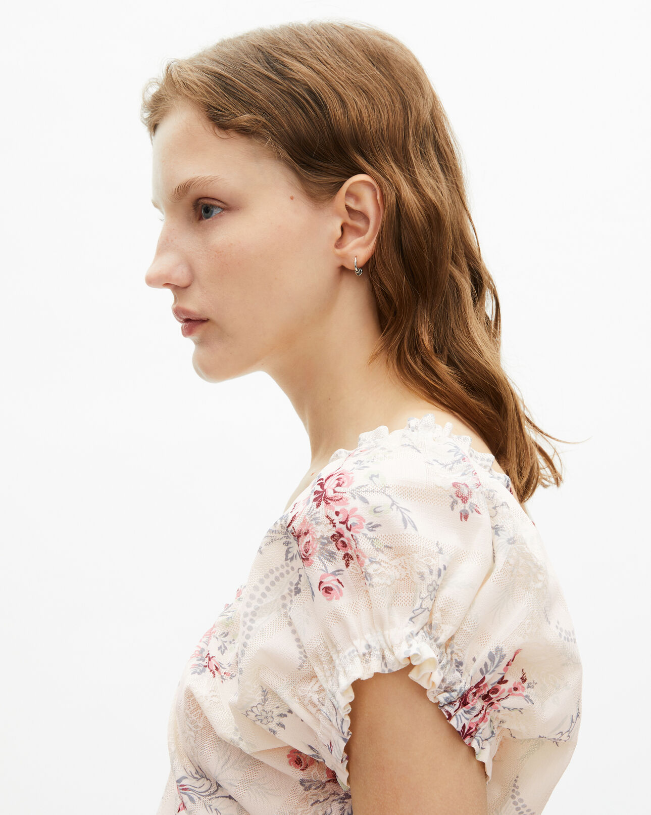 The Kooples DAMEN OFF WHITE / PINK kurzes weißes kleid mit blumenmuster