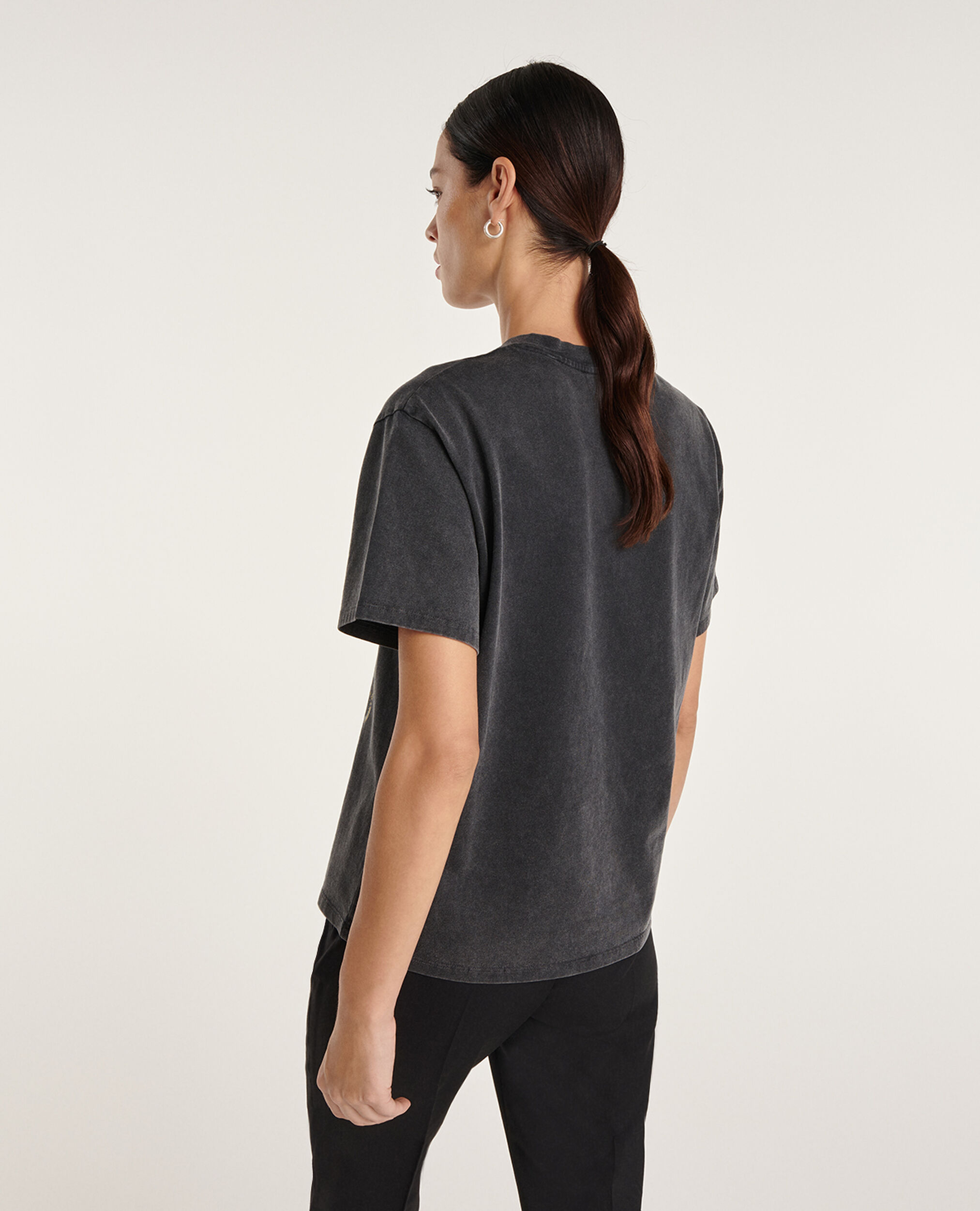 T-shirt noir délavé coton à sérigraphie, BLACK WASHED, hi-res image number null