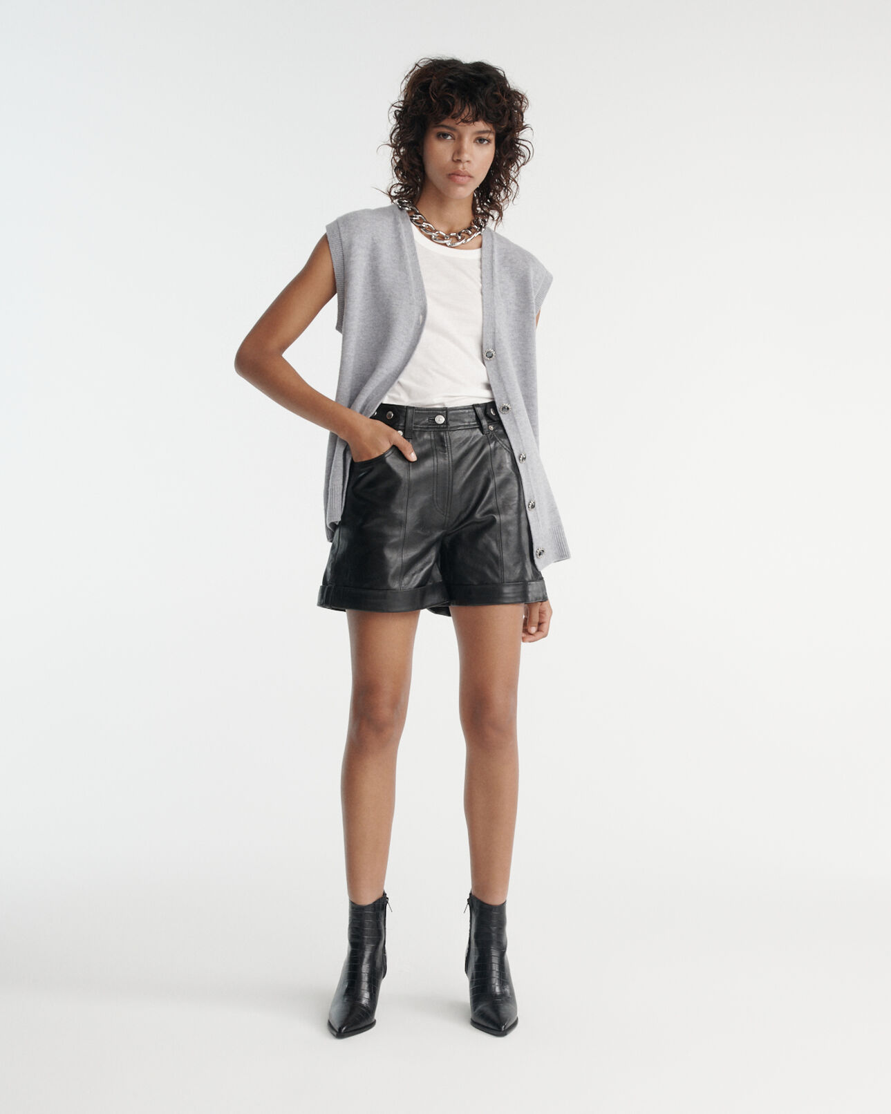 The Kooples WOMEN GREY MELANGE gray wool cardigan with jewel buttons