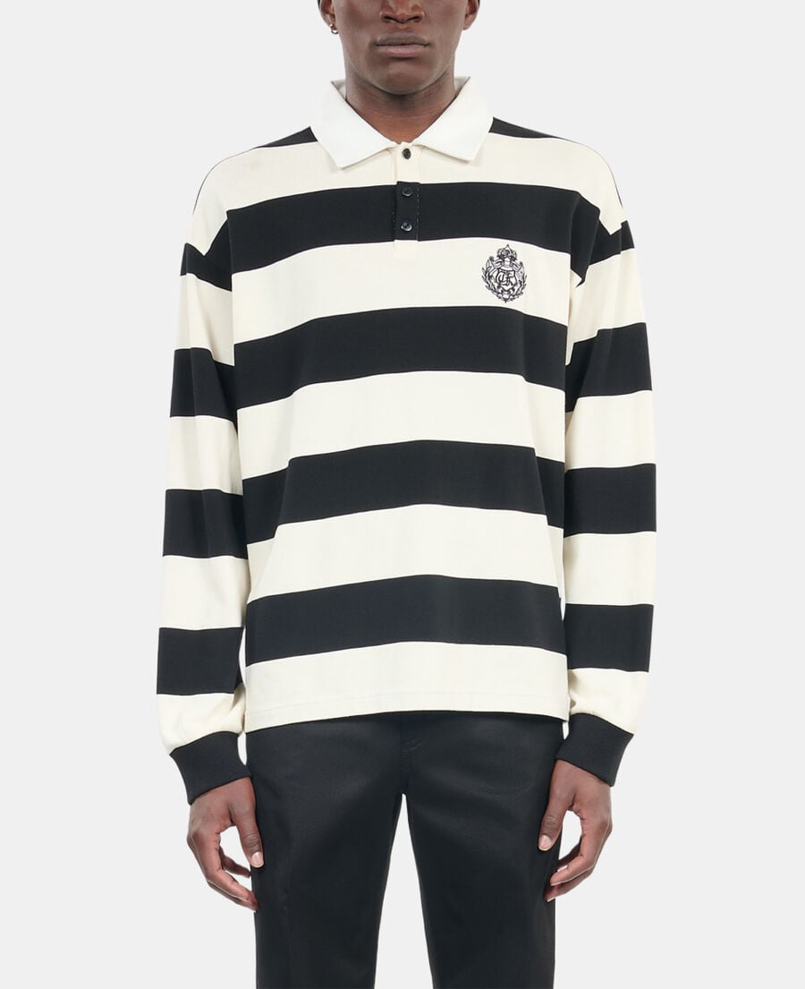 The Kooples H BLACK / WHITE long-sleeved black and white striped polo t-shirt