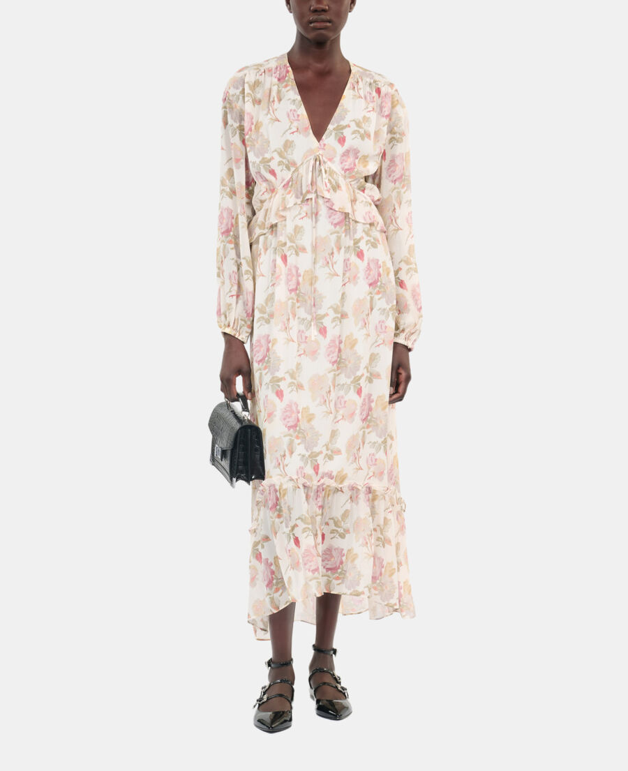 The Kooples F BEIGE / RED long floral printed silk dress