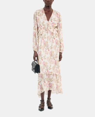 The Kooples F BEIGE / RED long floral printed silk dress