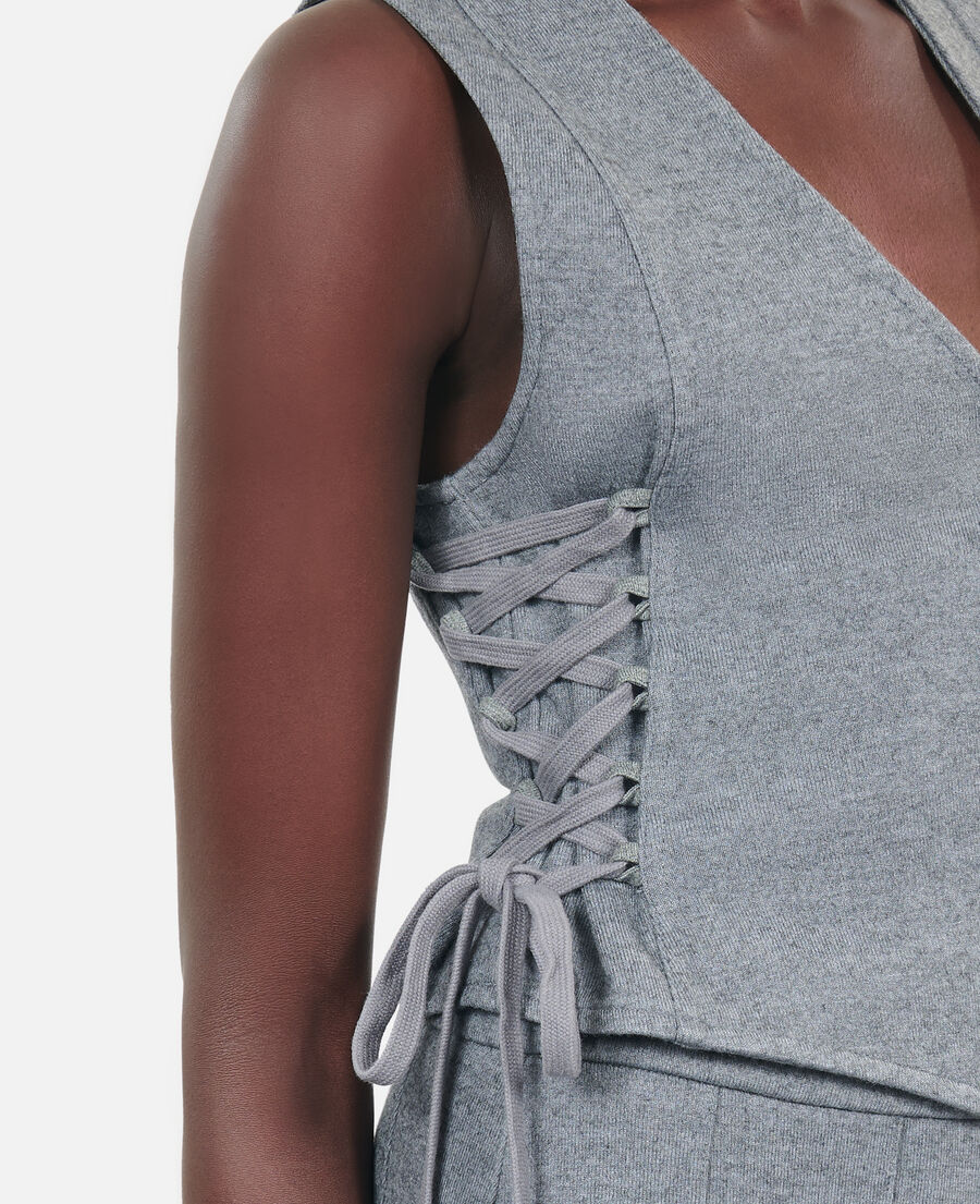 The Kooples FEMME GREY MELANGE gilet en laine avec laçage gris