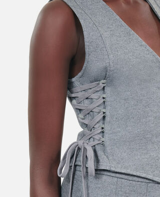 The Kooples FEMME GREY MELANGE gilet en laine avec laçage gris