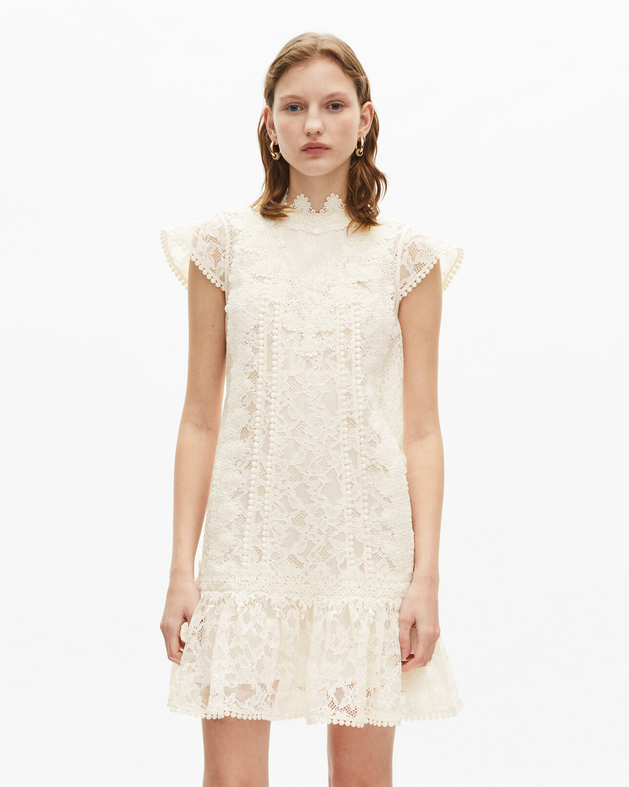 The Kooples DAMEN ECRU kurzes kleid aus ecrufarbener spitze