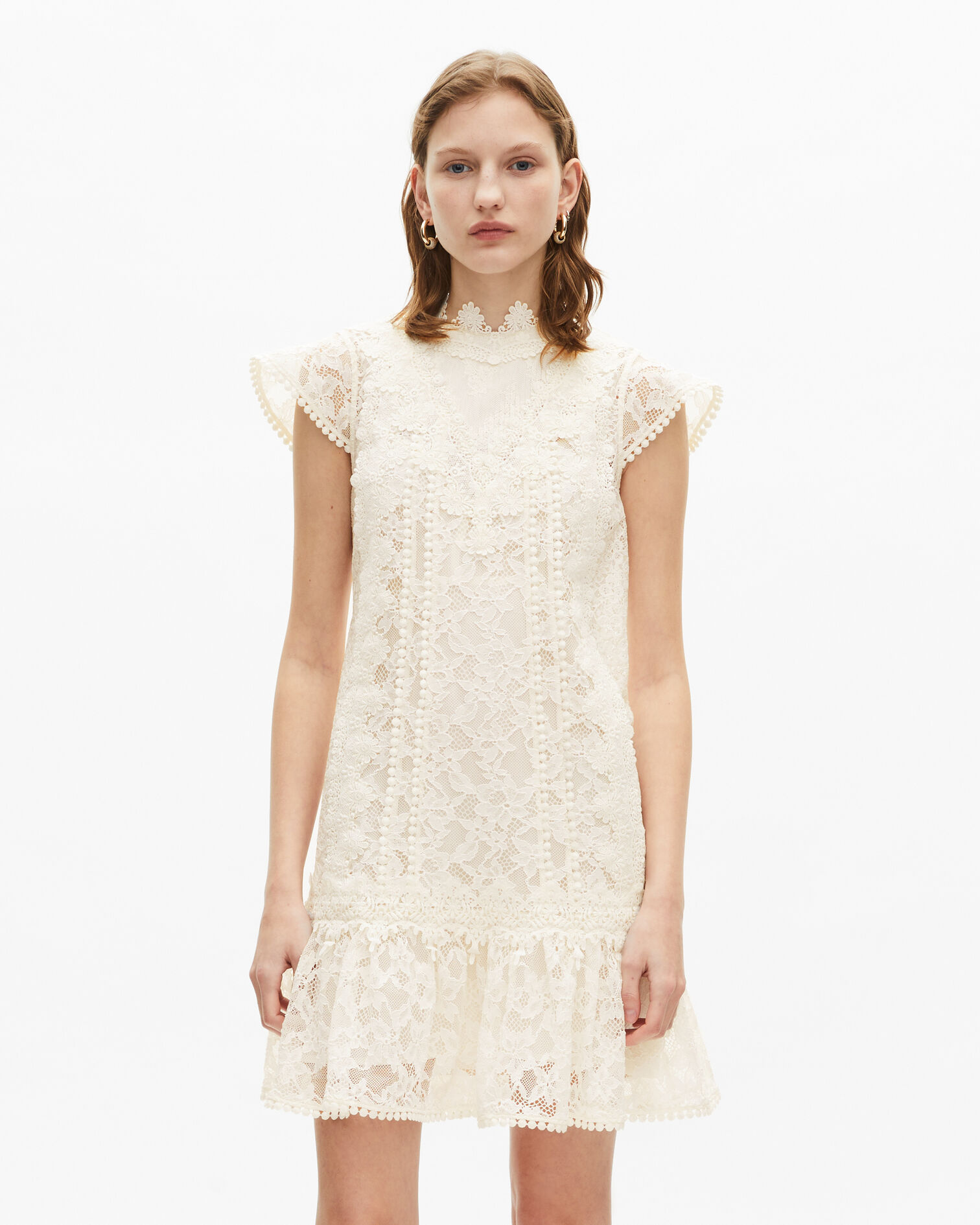 Kurzes Kleid aus ecrufarbener Spitze, ECRU, hi-res image number null