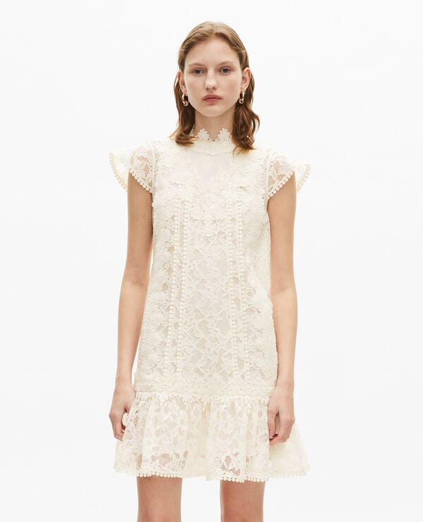 The Kooples WOMEN ECRU short dress in ecru lace