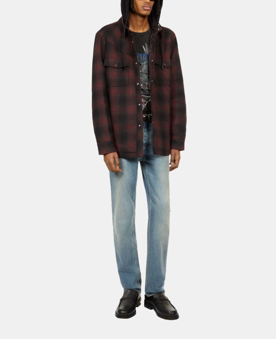 The Kooples H BLACK-BORDEAUX checked overshirt style jacket with hood
