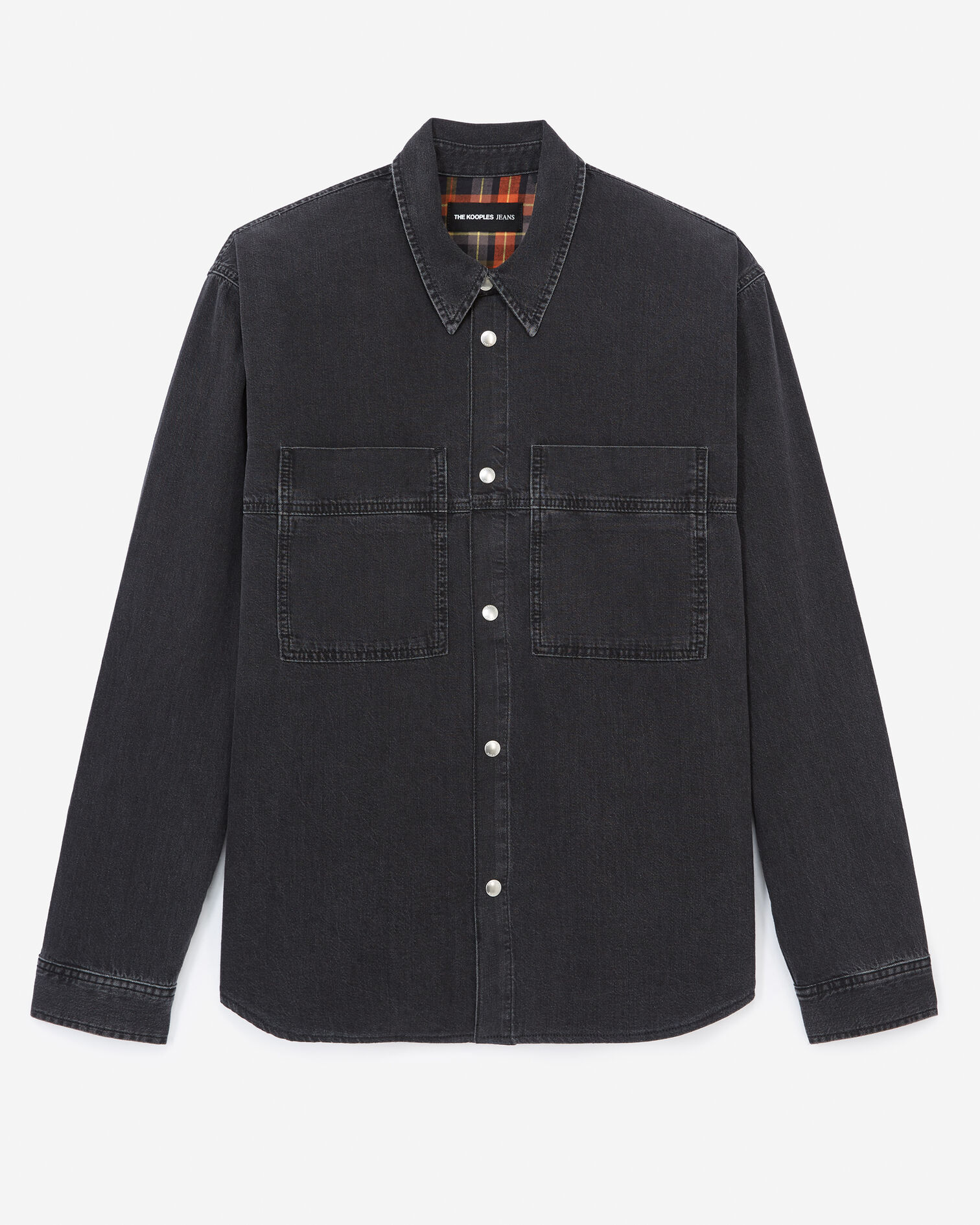 Chemise jean noir à doublure carreaux, BLACK WASHED, hi-res image number null