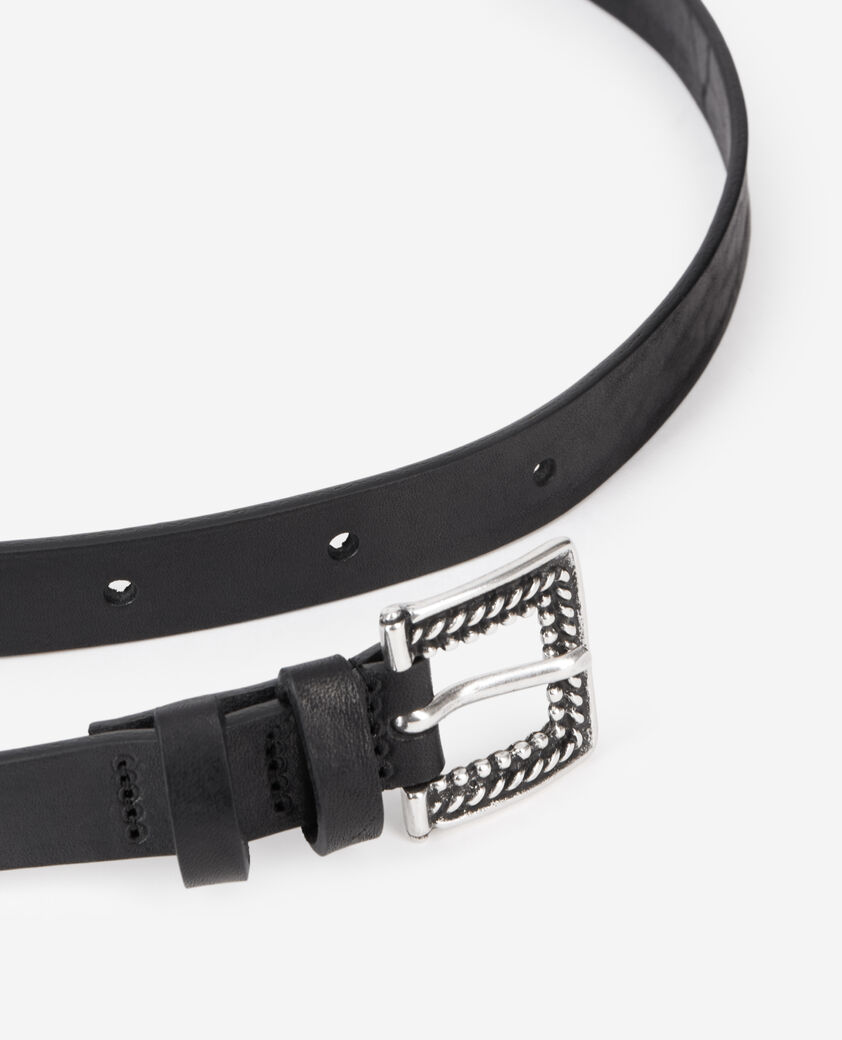The Kooples MEN BLACK thin black leather belt