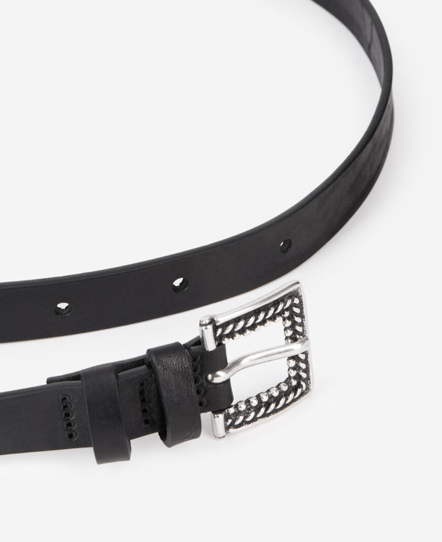 The Kooples MEN BLACK thin black leather belt